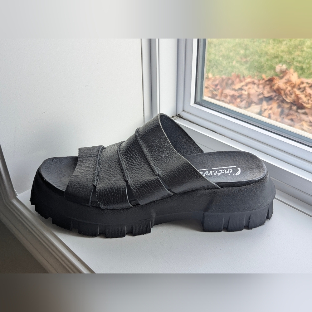 Black Leather Sandal Italian Montreal Platform Grunge Goth Spring Chunky Slide
